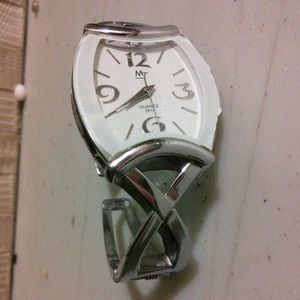 White and silver watch